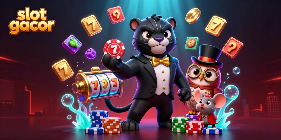 Experience thrilling slot gacor action with a stylish panther dealing cards in an enchanting casino scene.