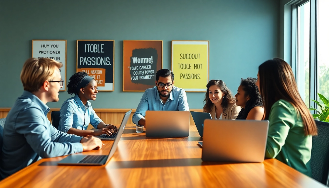 Find my true calling during a group career coaching session with diverse individuals sharing ideas.