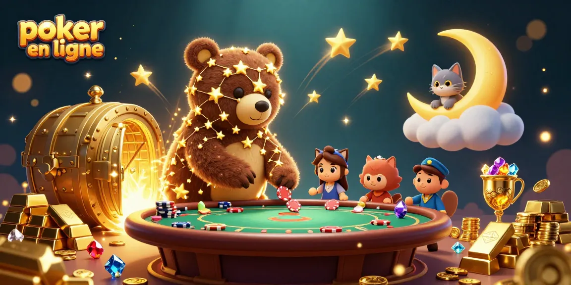 Jouez au poker en ligne avec des personnages de constellation, des jetons et des trésors brillants.