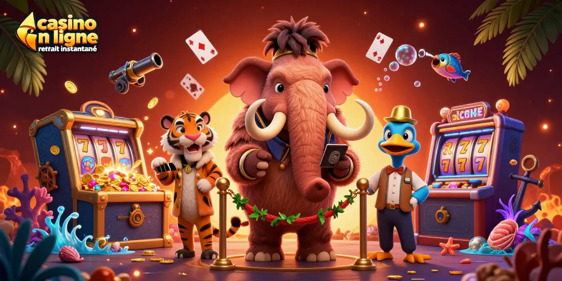 Casino en ligne retrait instantané pour gagner avec un mammouth et un tigre dans un décor vibrant.