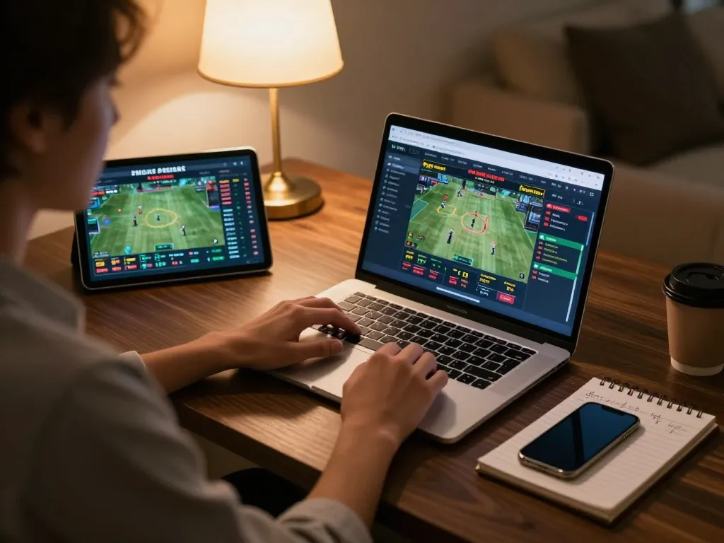 Siti scommesse esteri with engaging online sports betting on a laptop, cozy home workspace.