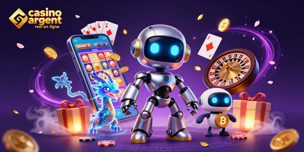 Profitez du casino argent réel en ligne avec ce robot cyberpunk et ses amis holographiques.