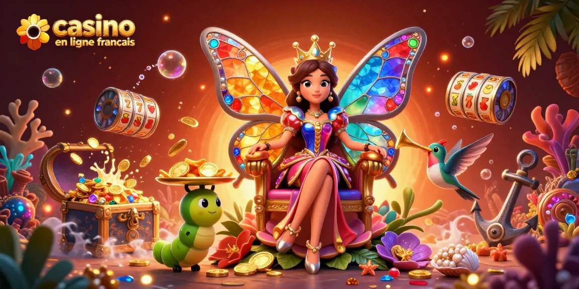 Jouez dans un casino en ligne français avec une reine papillon et des éléments de jeu captivants.