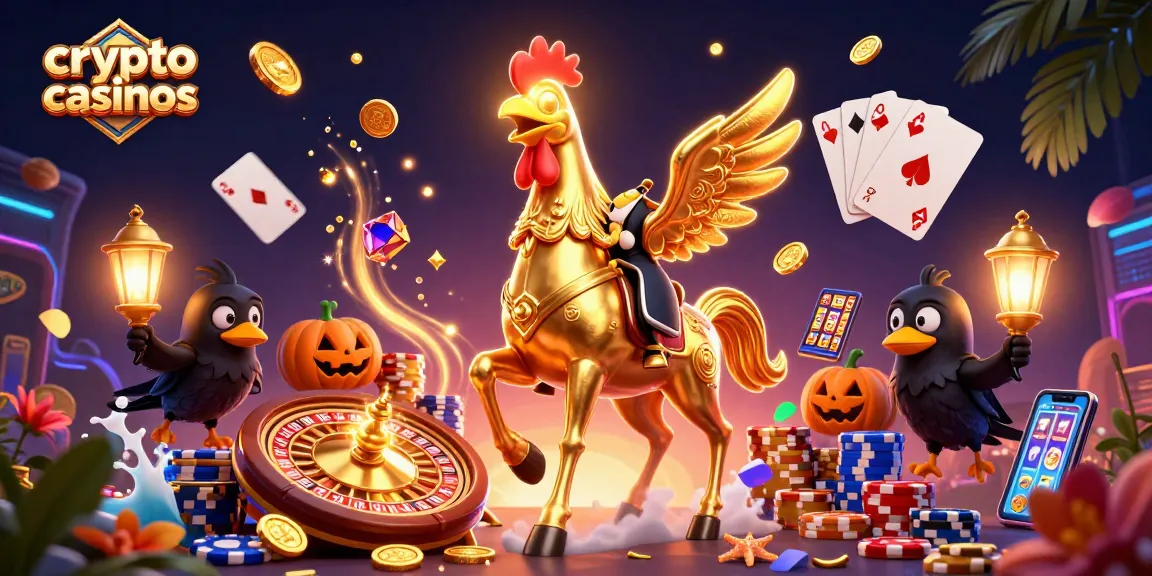 Découvrez des crypto casinos animés avec un coq doré et des éléments fascinants.