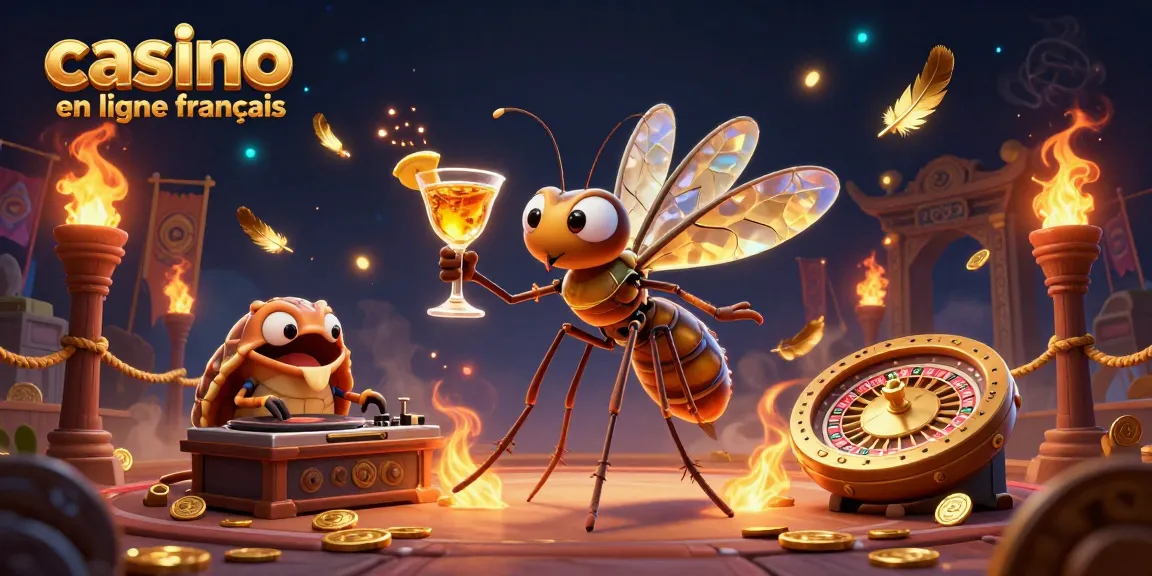 Visualisez un casino en ligne français où un moustique animé devient mascotte avec des éléments de jeu dynamiques.
