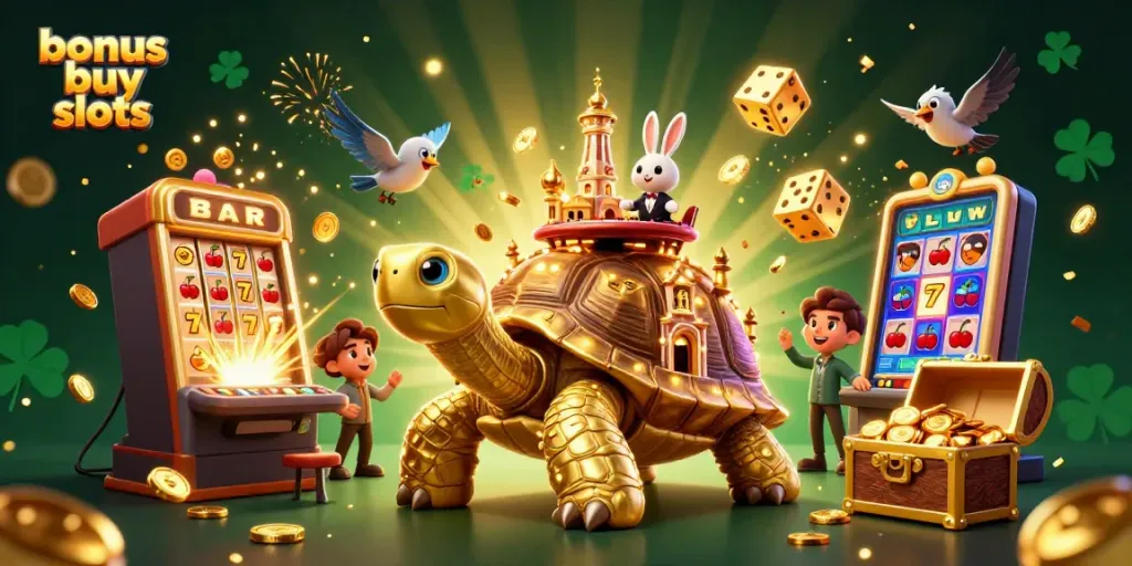 Experience the excitement of bonus buy slots with a dynamic 3D casino scene bursting with action!