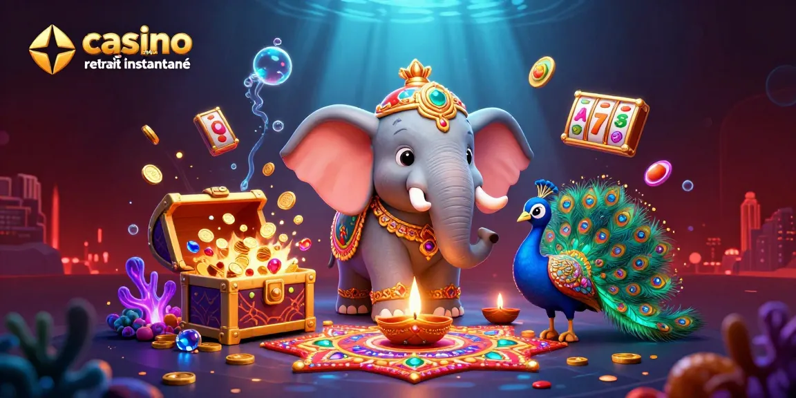 Casino en ligne retrait instantané avec l'éléphant Diwali et des éléments de jeu dynamiques.