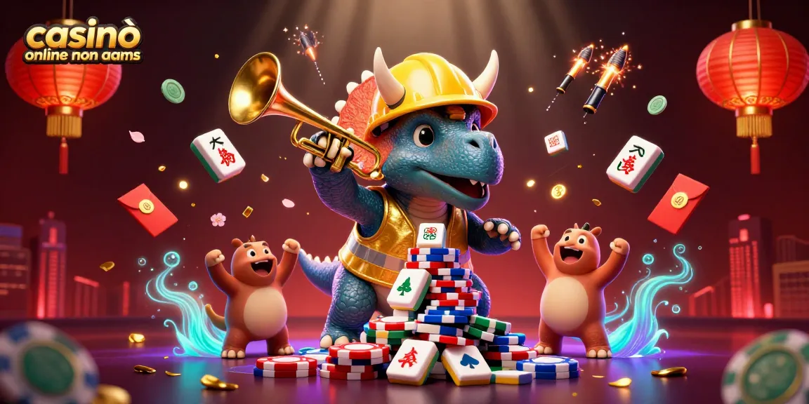 Giocando nei casinò online non AAMS, il triceratopo costruisce una piramide di fiches di poker.