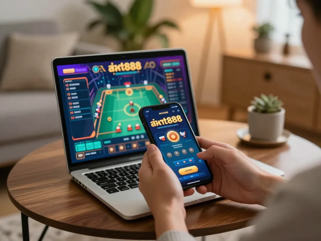 Experience engaging gameplay with the สล็อต888 app on a smartphone in a cozy home setting, highlighting mobile gaming excitement.