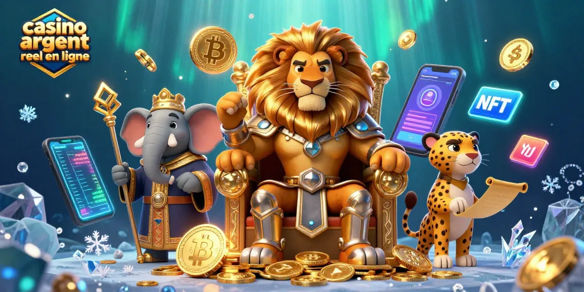 Visitez un casino argent réel en ligne avec des personnages de jeu emblématiques entourés de crypto-monnaies.