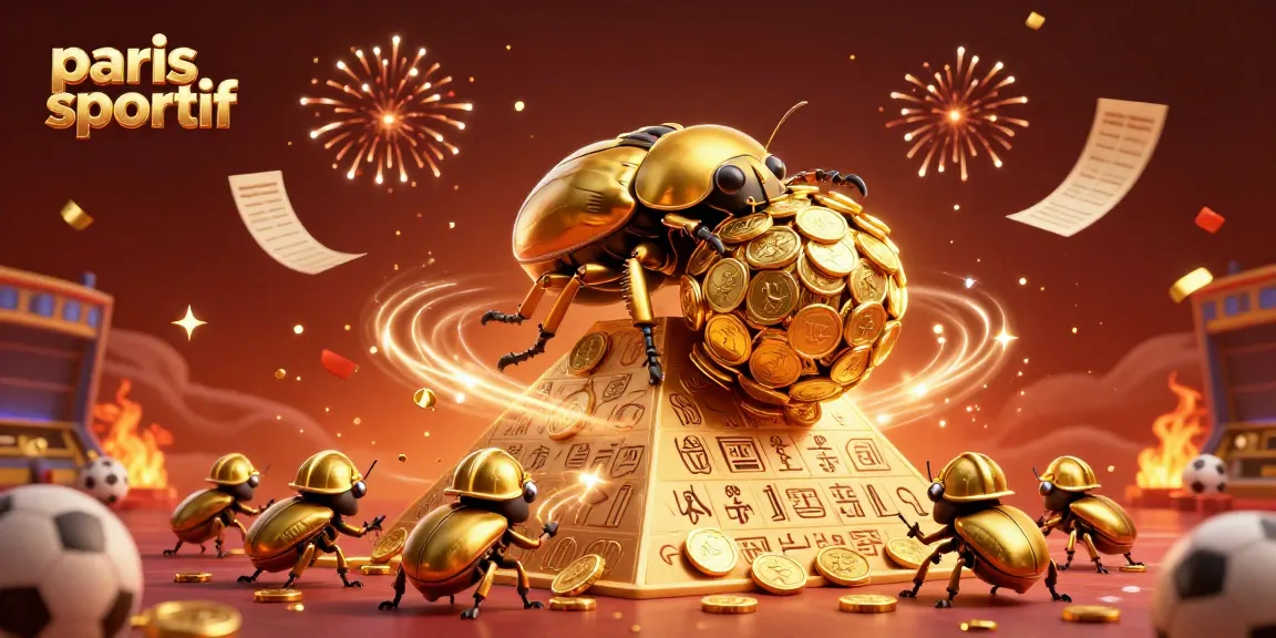 Apprenez des stratégies de paris sportifs avec des symboles de jeux de casino entourant un scarabée doré.