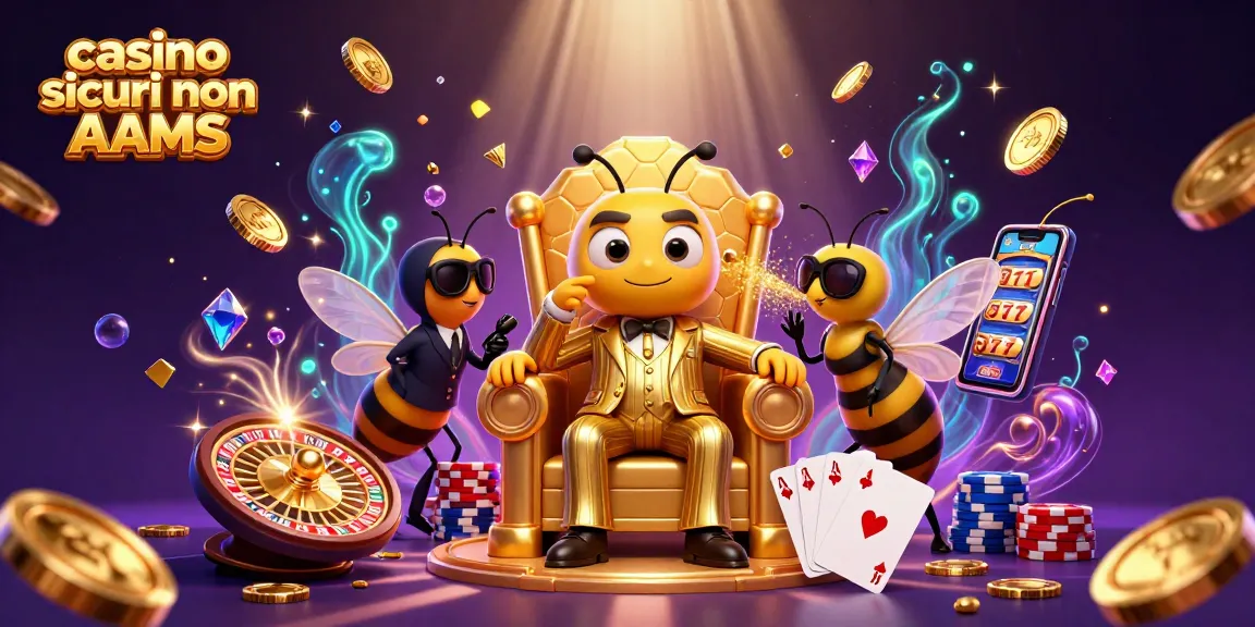 Casino sicuri non AAMS con un boss ape in un trono circondato da giochi d'azzardo e gioielli preziosi.