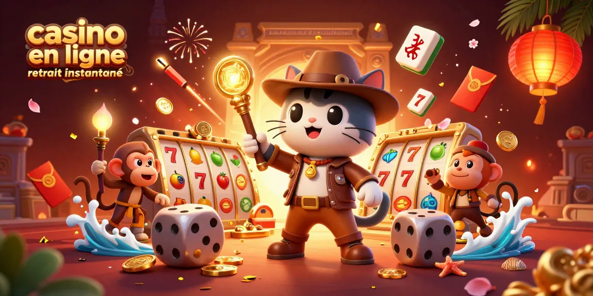 Visitez le casino en ligne retrait instantané avec cet aventurier félin et ses trouvailles dorées.
