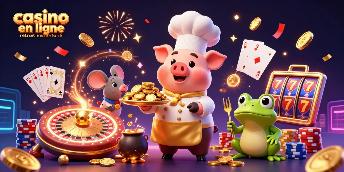 Gagnez avec un casino en ligne à retrait instantané, illustration de jeu dynamique avec des jetons et des feux d'artifice.