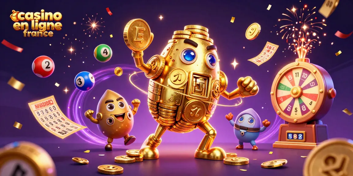 jouez au casino en ligne France avec un golem doré et des éléments de loterie colorés