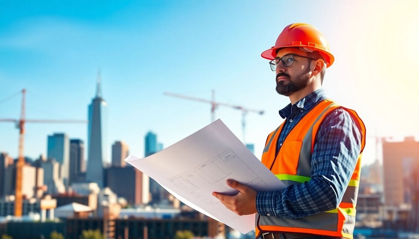 Manhattan Construction Manager reviewing plans on an active construction site in Manhattan.