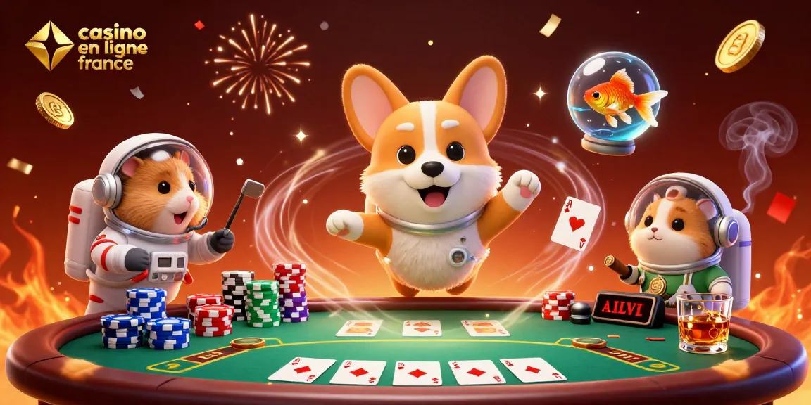 Casino en ligne France : Illustration dynamique d'un corgi astronaute flottant dans un casino spatial.