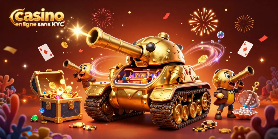 Découvrez le casino en ligne sans KYC avec un tank doré en 3D, des confettis et des joyaux explosifs.