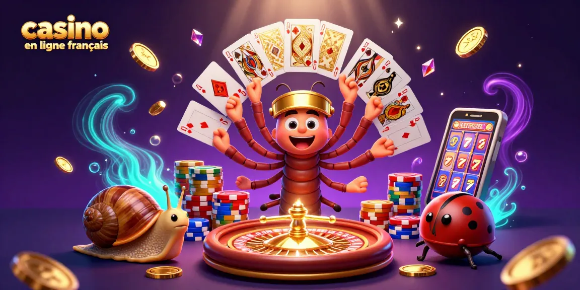 Le casino en ligne français et ses jeux captivants illustrés par un croupier mille-pattes.