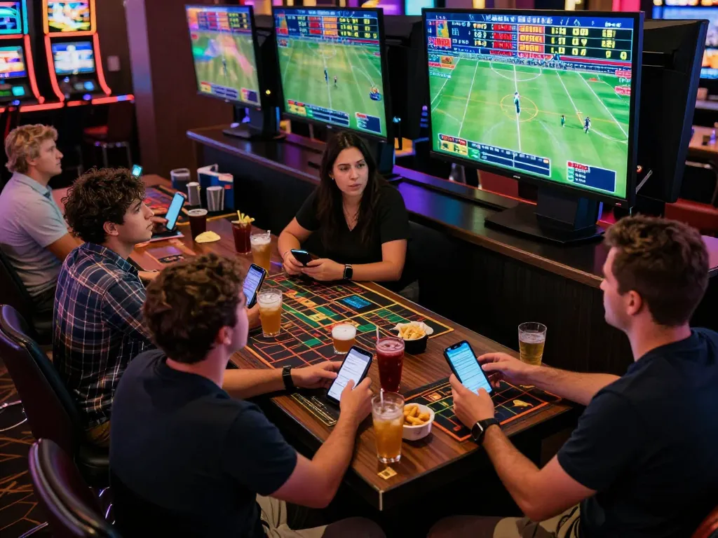 Sports fans engaging in dynamic betting experiences at RR88co bar, capturing thrilling live event interactions.