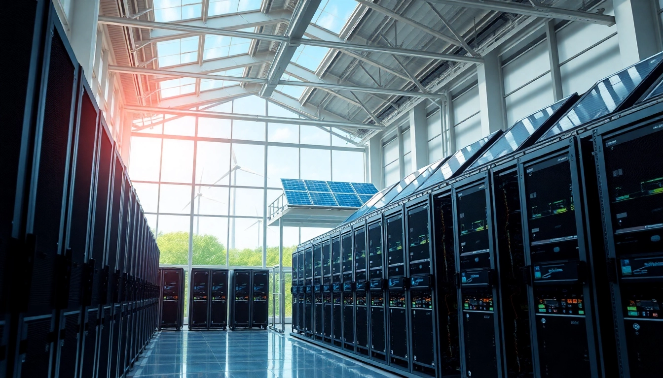 Innovative dogecoin cloud mining facility showcasing advanced technology and renewable energy solutions.