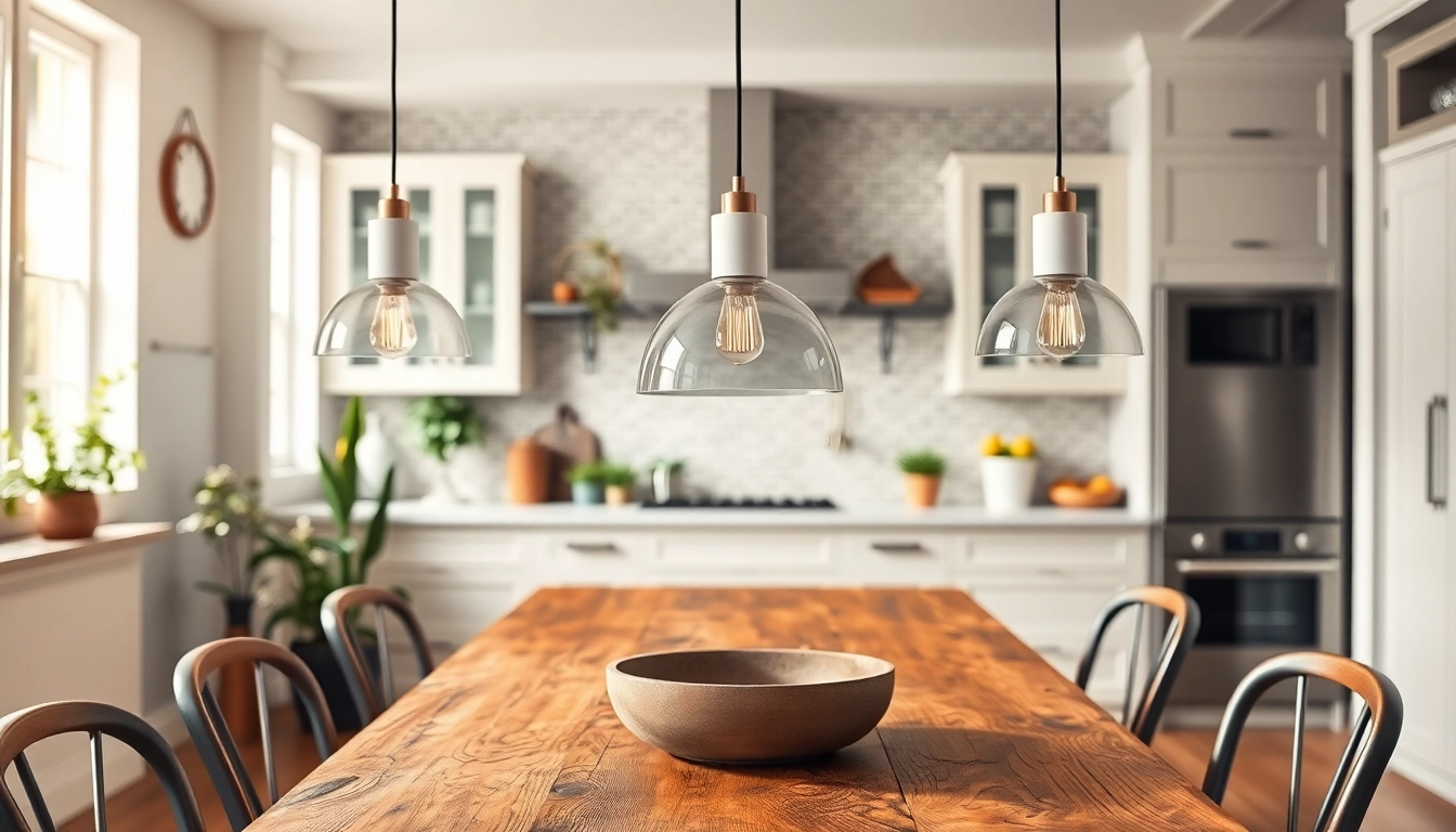 Showcase stunning island light fixtures illuminating a cozy kitchen dining area.