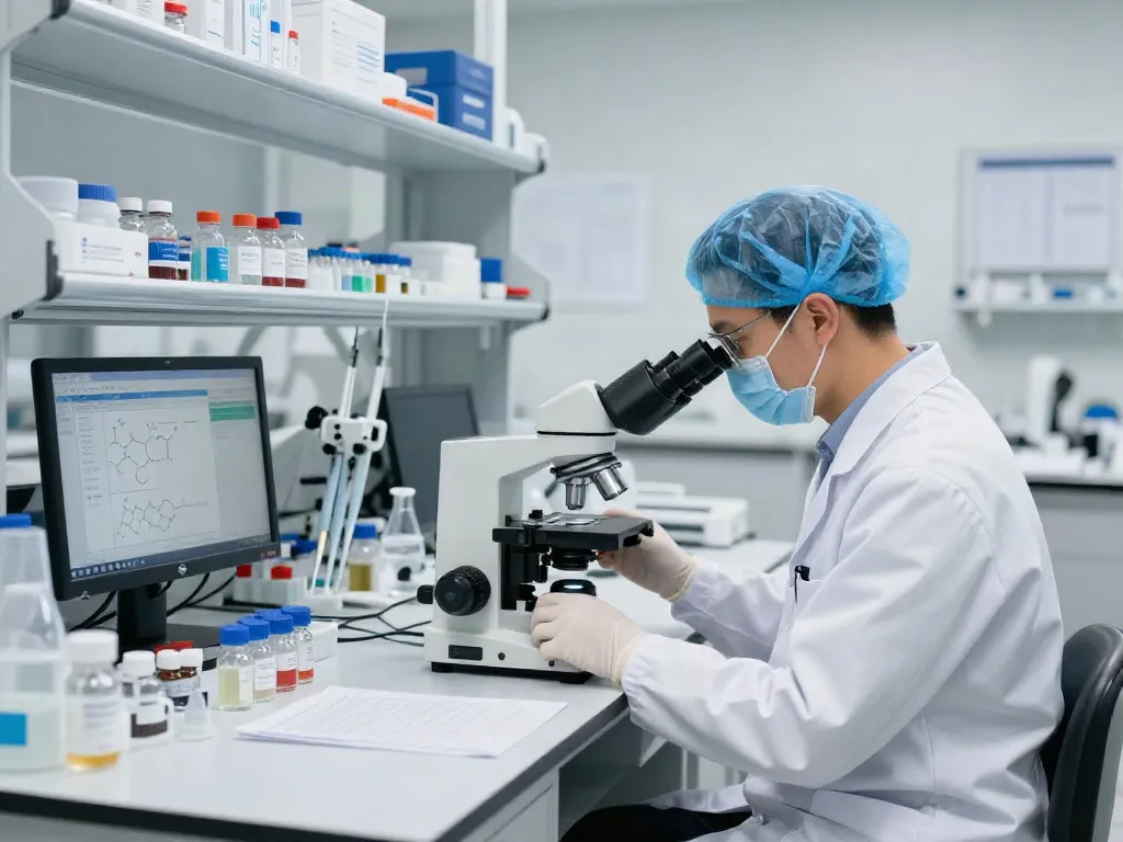 Scientist researching Swiss Chems SARMs in a modern laboratory.