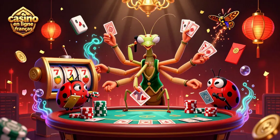 Jouer au casino en ligne français avec une illustration 3D vibrante et captivante de jeux de cartes et de jetons.