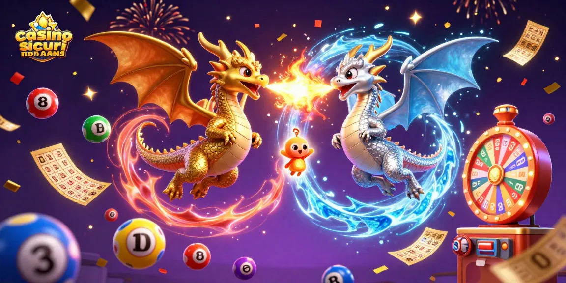 Immagine di un'illustrazione 3D con draghi d'argento e d'oro, rappresentando casino sicuri non AAMS e divertimento ludico.