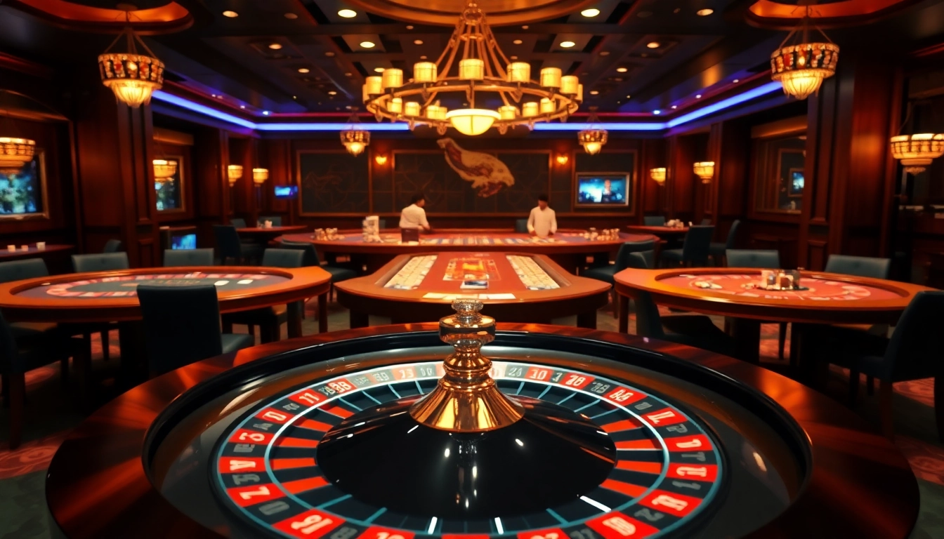 Experience the thrill of gambling with kpi4d at an elegant casino showcasing roulette and poker.