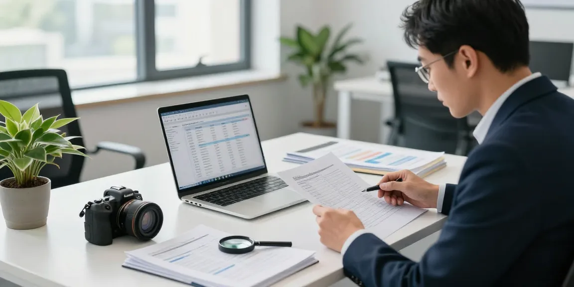 Gambar aafikotadepok.org menunjukkan auditor forensik yang sedang menganalisis dokumen di kantor modern.