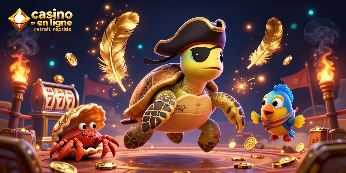 Jouer dans un casino en ligne retrait rapide, avec une tortue pirate et un crabe sur un trésor perdu.