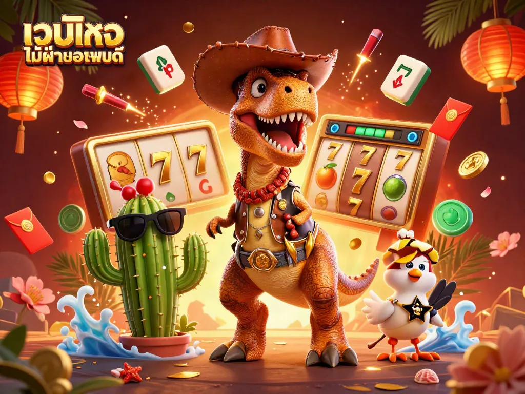 เล่นเกมสล็อตในเว็บตรงไม่ผ่านเอเย่นต์ พร้อมตัวละครน่ารักอย่าง T-Rex และคู่นำโชค