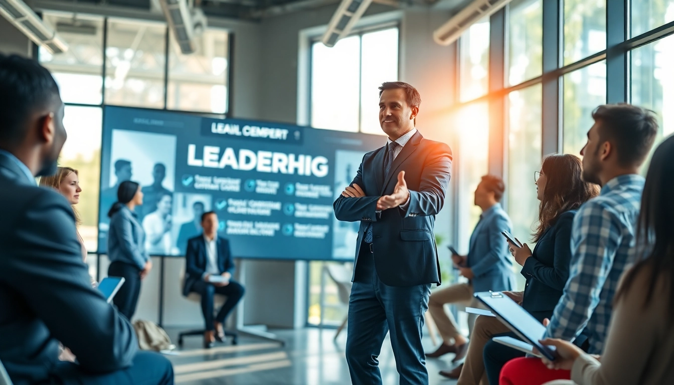 Leadership development coach facilitating an engaging workshop for diverse professionals.