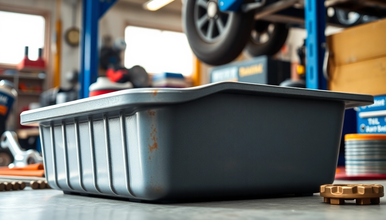 Efficiently use an oil drain pan for clean oil collection during vehicle maintenance.