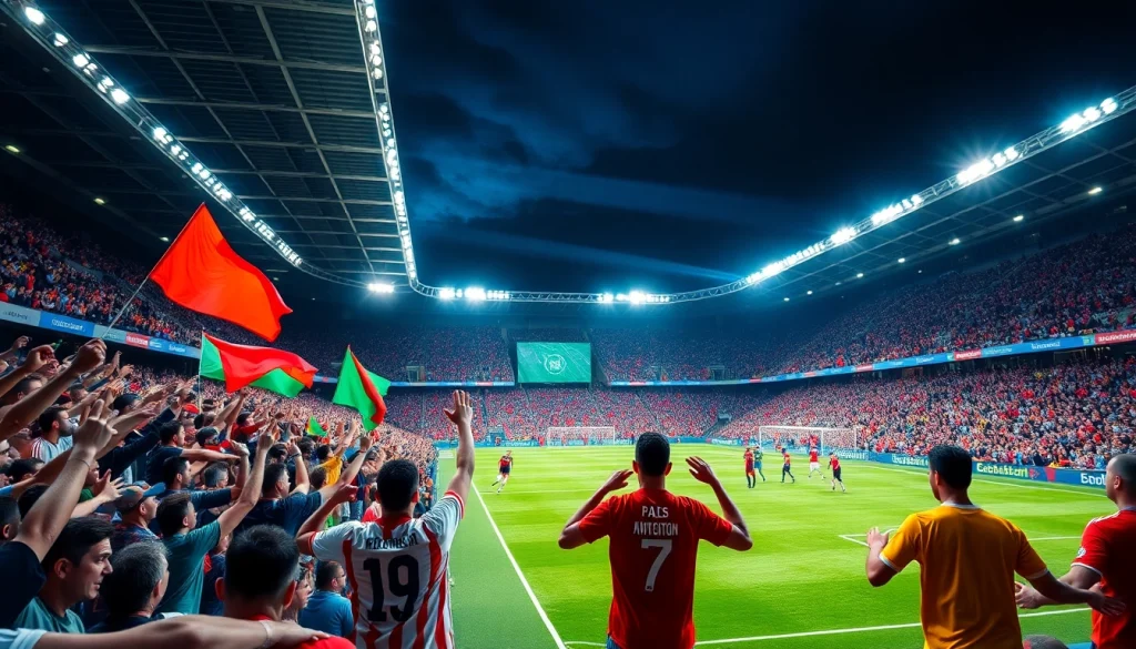 축구중계에 열광하는 팬들과 선수들의 역동적인 순간을 담은 사진