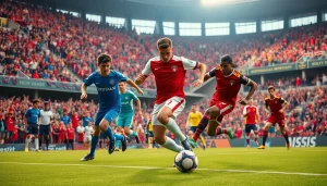 해외축구중계 실시간 경기 중 플레이어의 드리블 장면을 포착한 이미지