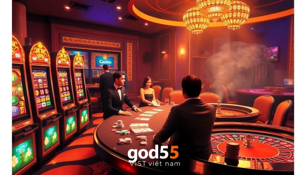 Experience the thrill of 'god55 việt nam' with vibrant casino gaming and elegant poker action.