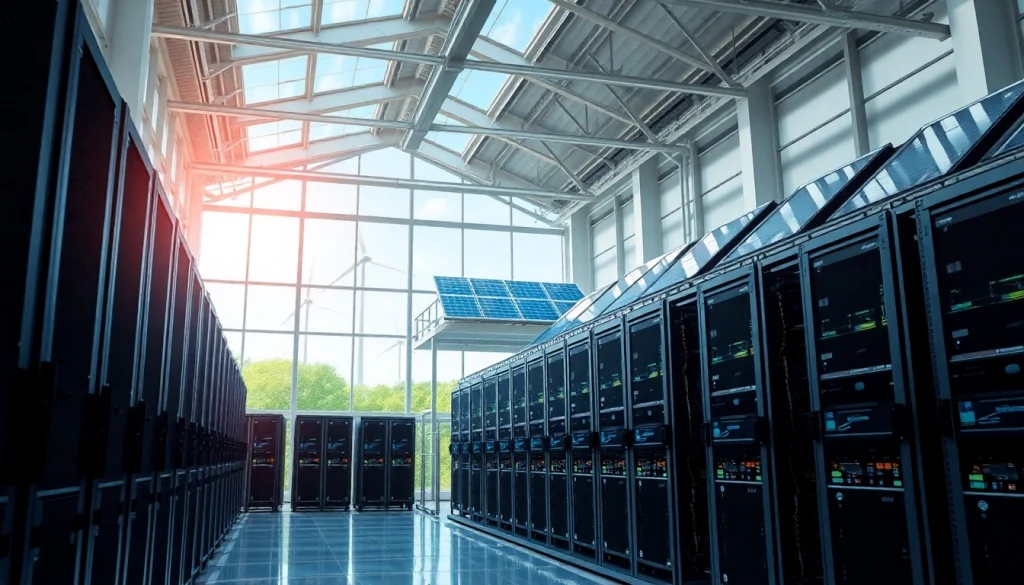 Innovative dogecoin cloud mining facility showcasing advanced technology and renewable energy solutions.