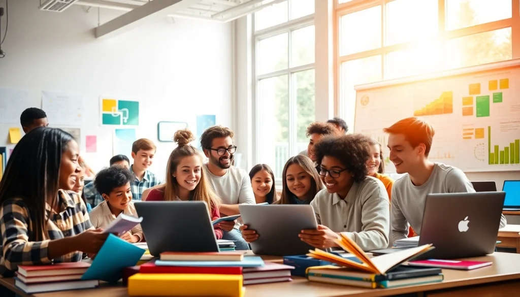 Engaged students collaborating in a vibrant classroom, highlighting education innovation.