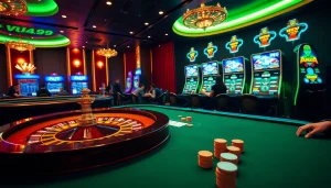 Players at a luxurious poker table, showcasing the thrilling atmosphere of vua99 gaming.