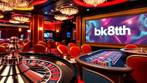 Players enjoying a lively game scene at bk8th casino interface, showcasing excitement and luxury.