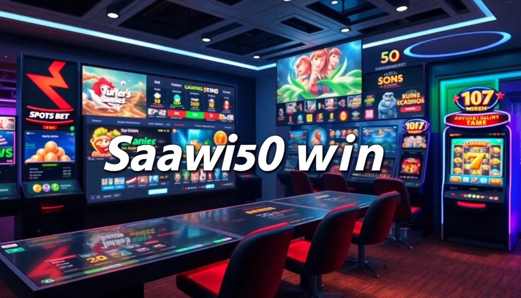 Giao diện trò chơi Saowin 50 Win đầy hấp dẫn với các máy đánh bạc sống động và tùy chọn cá cược thể thao.