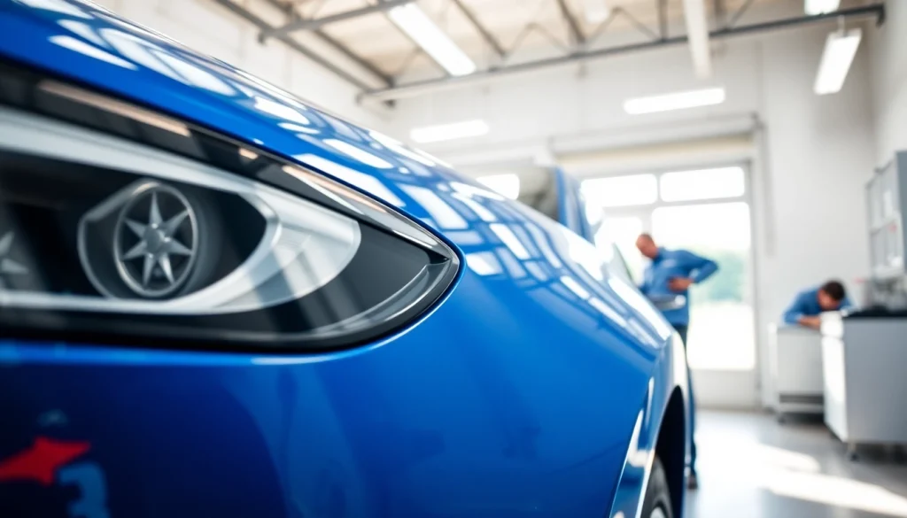 Applying PPF Chattanooga on a vehicle in a bright, modern workshop setting.