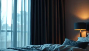 Verduisterende gordijnen in een slaapkamer creëren een rustige en donkere omgeving.