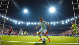 Catch the excitement of ผลบอลล่าสุด with players in action during an intense soccer match.