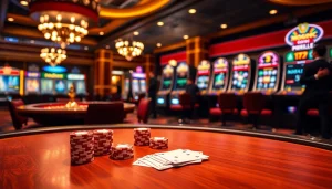 Experience excitement in HTML porn games at a luxurious casino with vibrant poker tables.