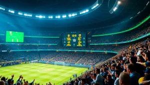 ดูผลบอลล่าสุดในสนามกีฬาใหญ่ที่เต็มไปด้วยแฟนบอลกำลังเฉลิมฉลอง