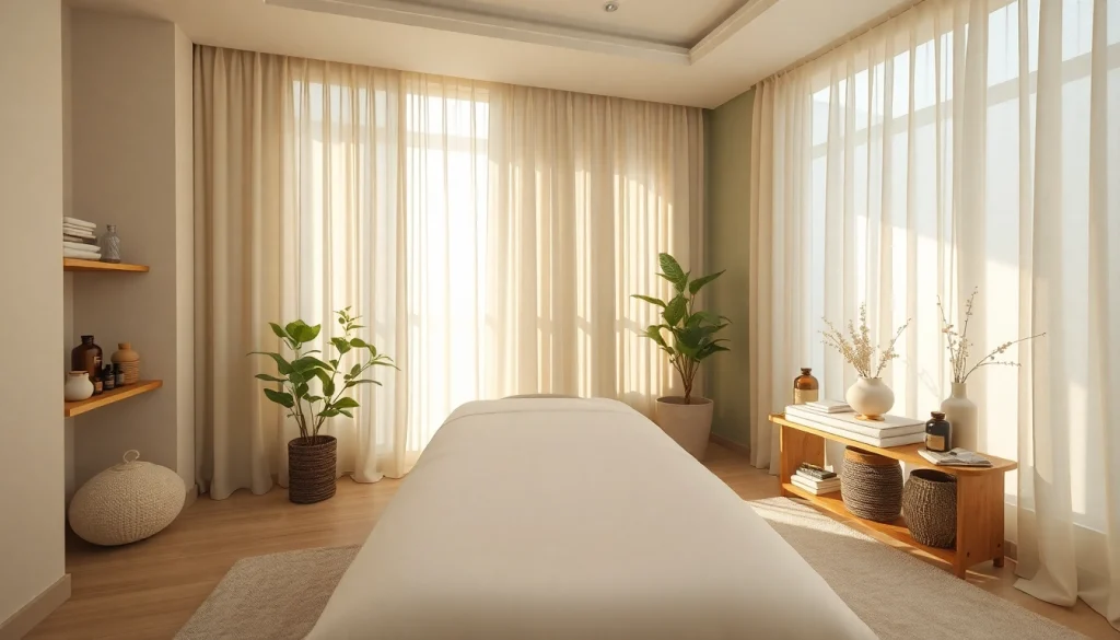 자연광과 차분한 장식이 어우러진 평화로운 마사지 설정을 갖춘 수원 마사지 치료실