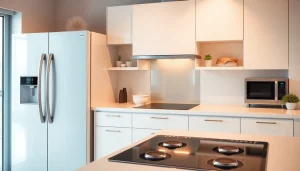 Showcase of modern home appliances in a stylish kitchen setting.